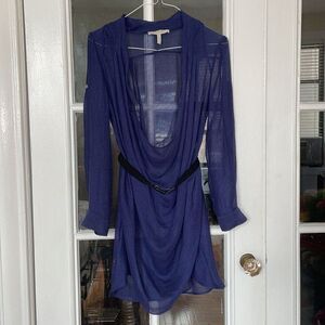 BCBGeneration runway beach cover up tunic cowl neck belted dress Mayan blue XS